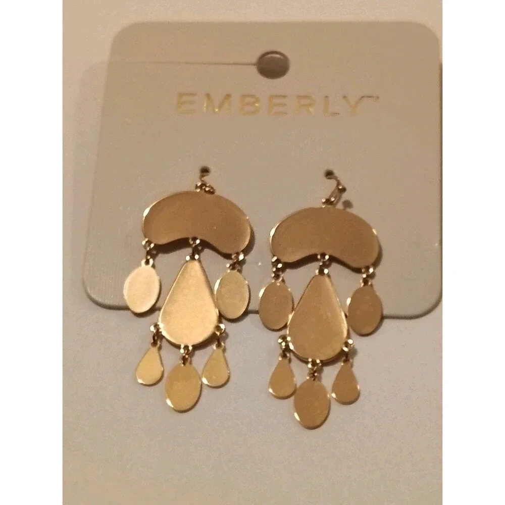 Emberly Large Gold tone Drop Dangle Earrings NEW - Picture 1 of 2